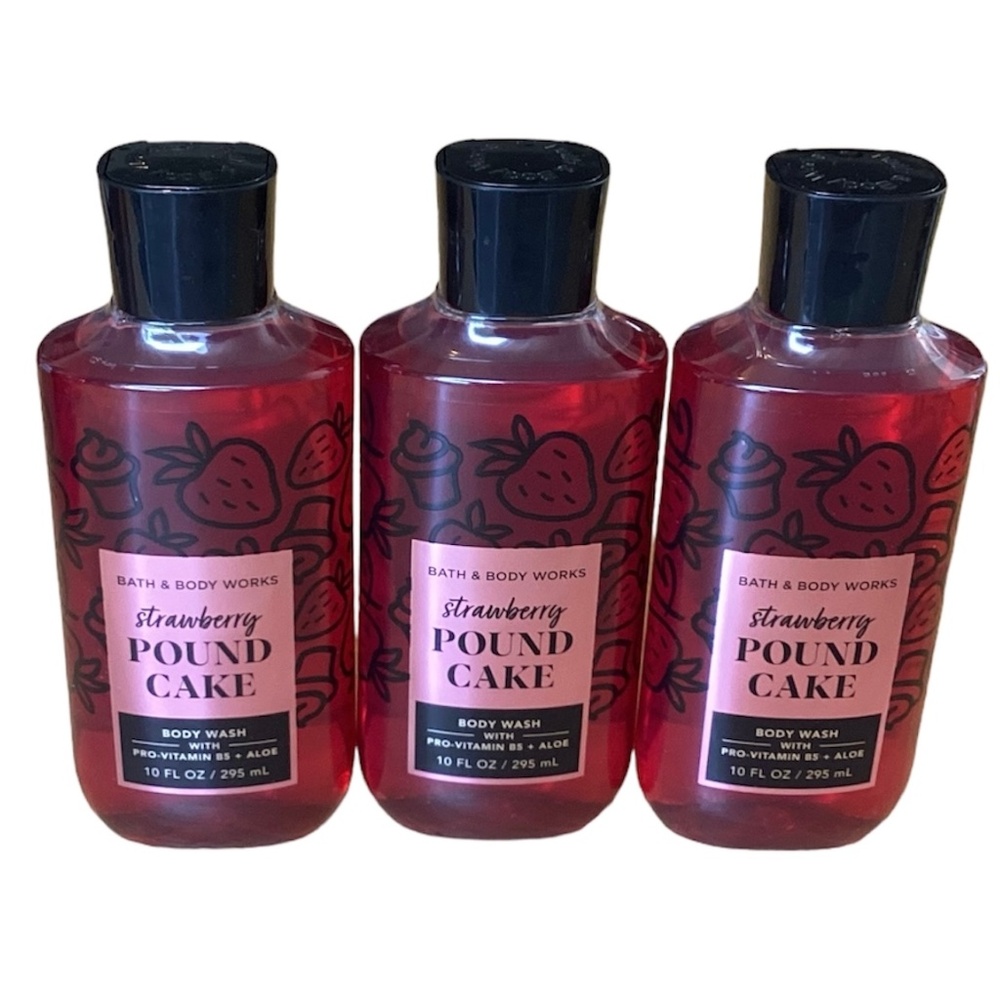 3 - STRAWBERRY POUND CAKE BODY WASH / SHOWER GEL 10 fl.oz. Bath & Body Works New